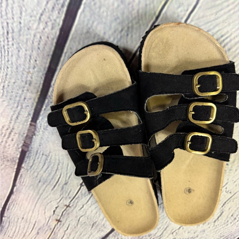 Amazon Black and Gold Buckle Sandals